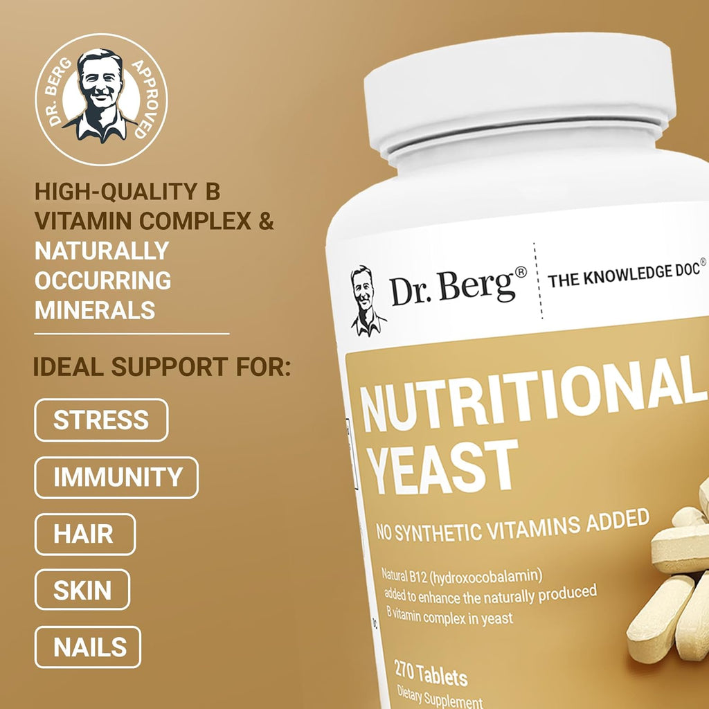 Dr. Berg Nutritionals Comprimidos de Levadura Nutricional con Vitamina B12 – Complejo B Completo – Sabor Vainilla Orgánica – 270 Comprimidos Veganos