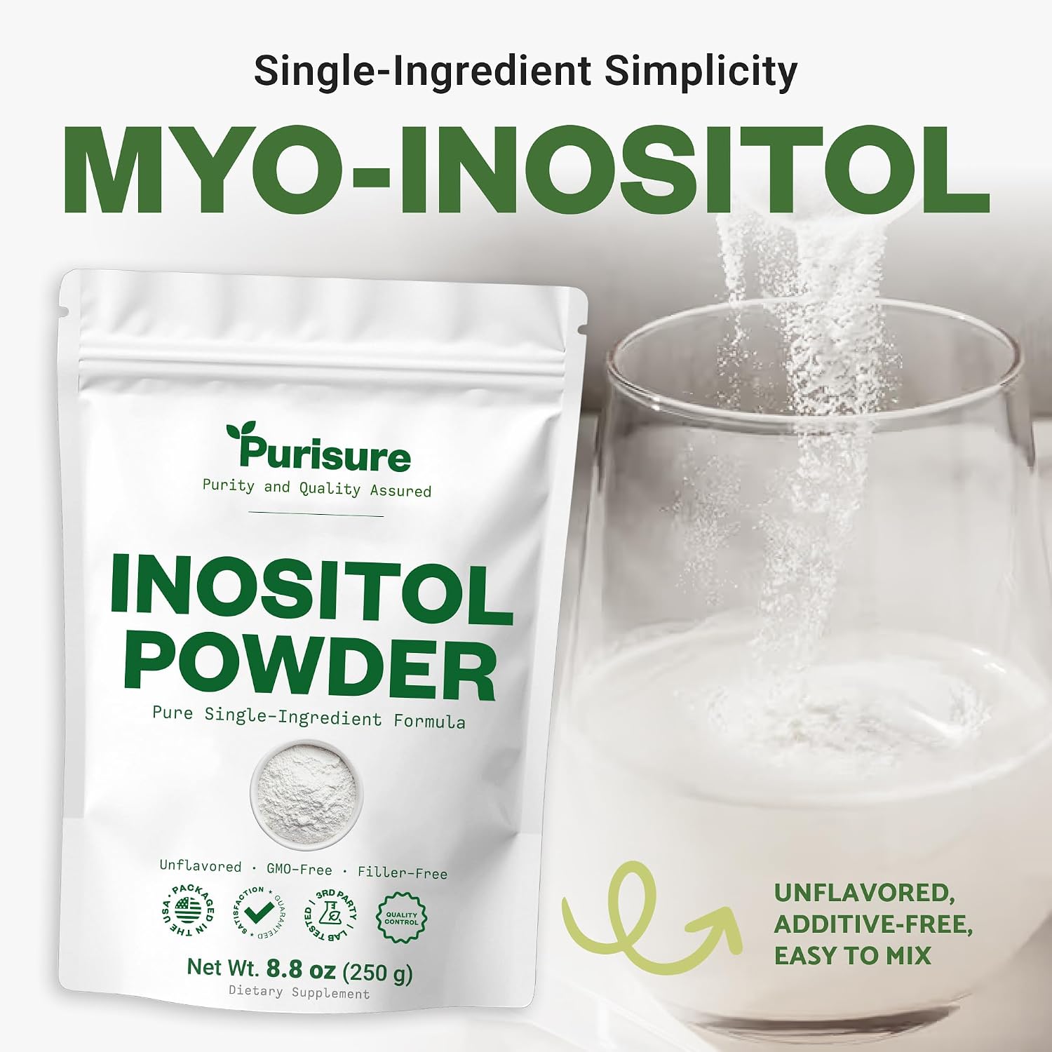 Purisure Inositol en Polvo, 250g, Puro, Vegano, No-GMO