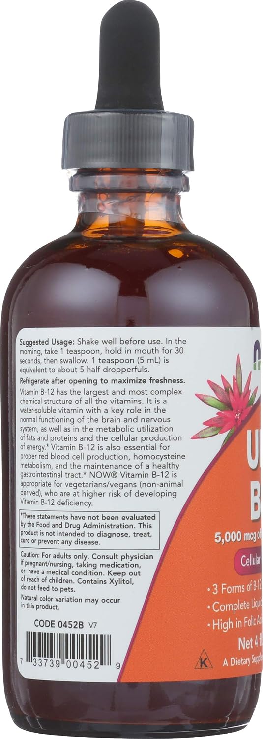 NOW Foods Ultra B-12 Líquido con 800 mcg de Ácido Fólico, 118 ml