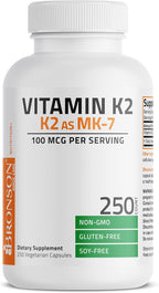 Bronson Vitamina K2 como MK-7 Menaquinona 100 mcg, 250 Cápsulas