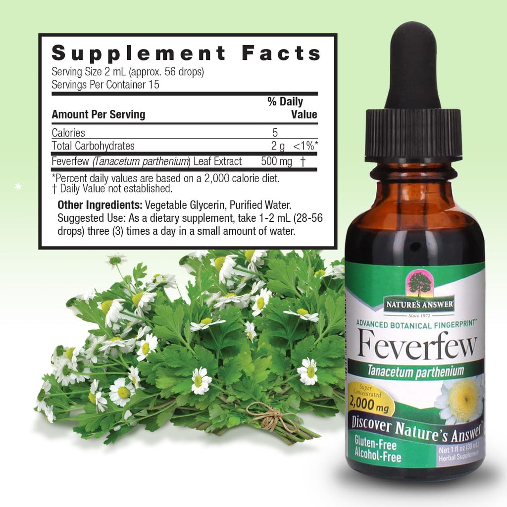 Nature's Answer Extracto de Matricaria Sin Alcohol 2000mg 30ml | Promueve el Bienestar General | Fuente de Partenólido | Sin Sabores ni Conservantes Artificiales