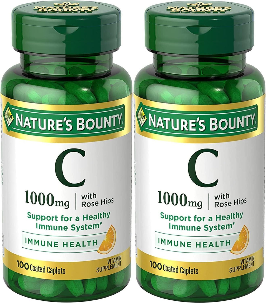 Nature's Bounty Vitamina C + Escaramujo, Apoyo Inmunológico, 1000 mg, Comprimidos Recubiertos, 100 Unidades - Paquete de 2