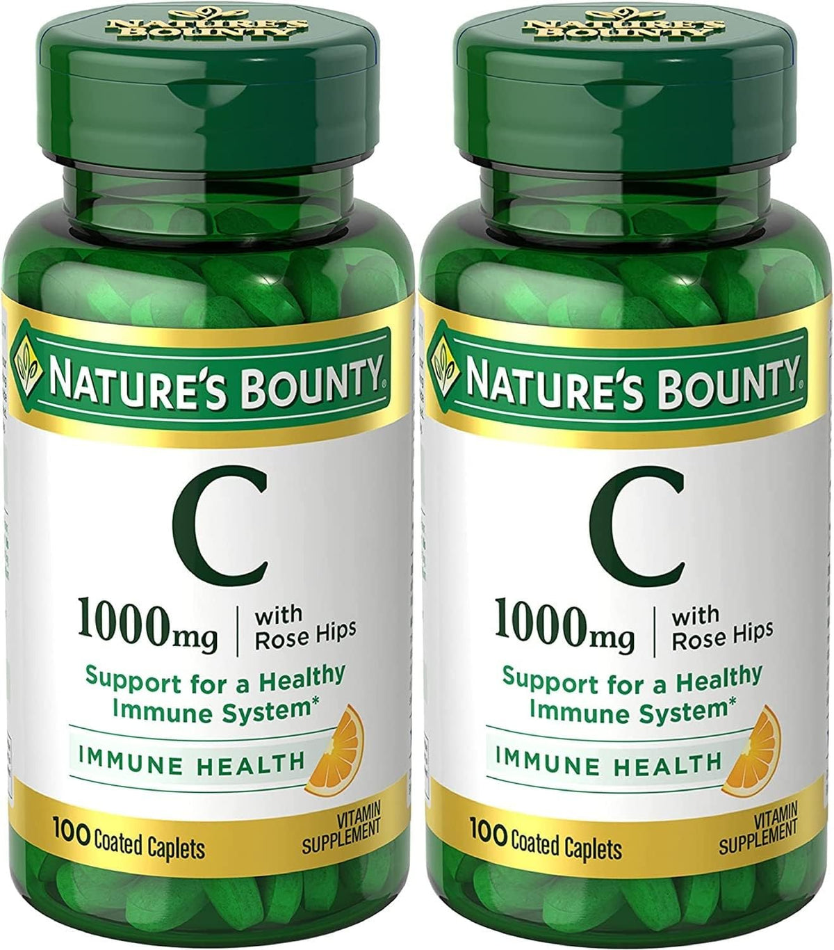 Nature's Bounty Vitamina C + Escaramujo, Apoyo Inmunológico, 1000 mg, Comprimidos Recubiertos, 100 Unidades - Paquete de 2 – Image 1