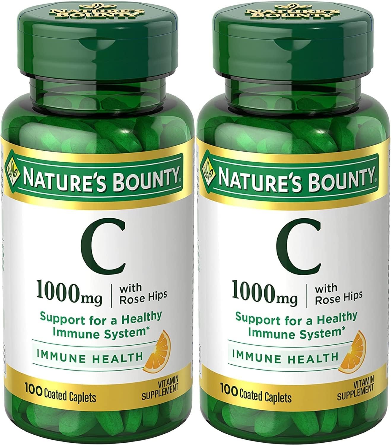 Nature's Bounty Vitamina C + Escaramujo, Apoyo Inmunológico, 1000 mg, Comprimidos Recubiertos, 100 Unidades - Paquete de 2