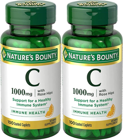 Nature's Bounty Vitamina C + Escaramujo, Apoyo Inmunológico, 1000 mg, Comprimidos Recubiertos, 100 Unidades - Paquete de 2 – Image 1