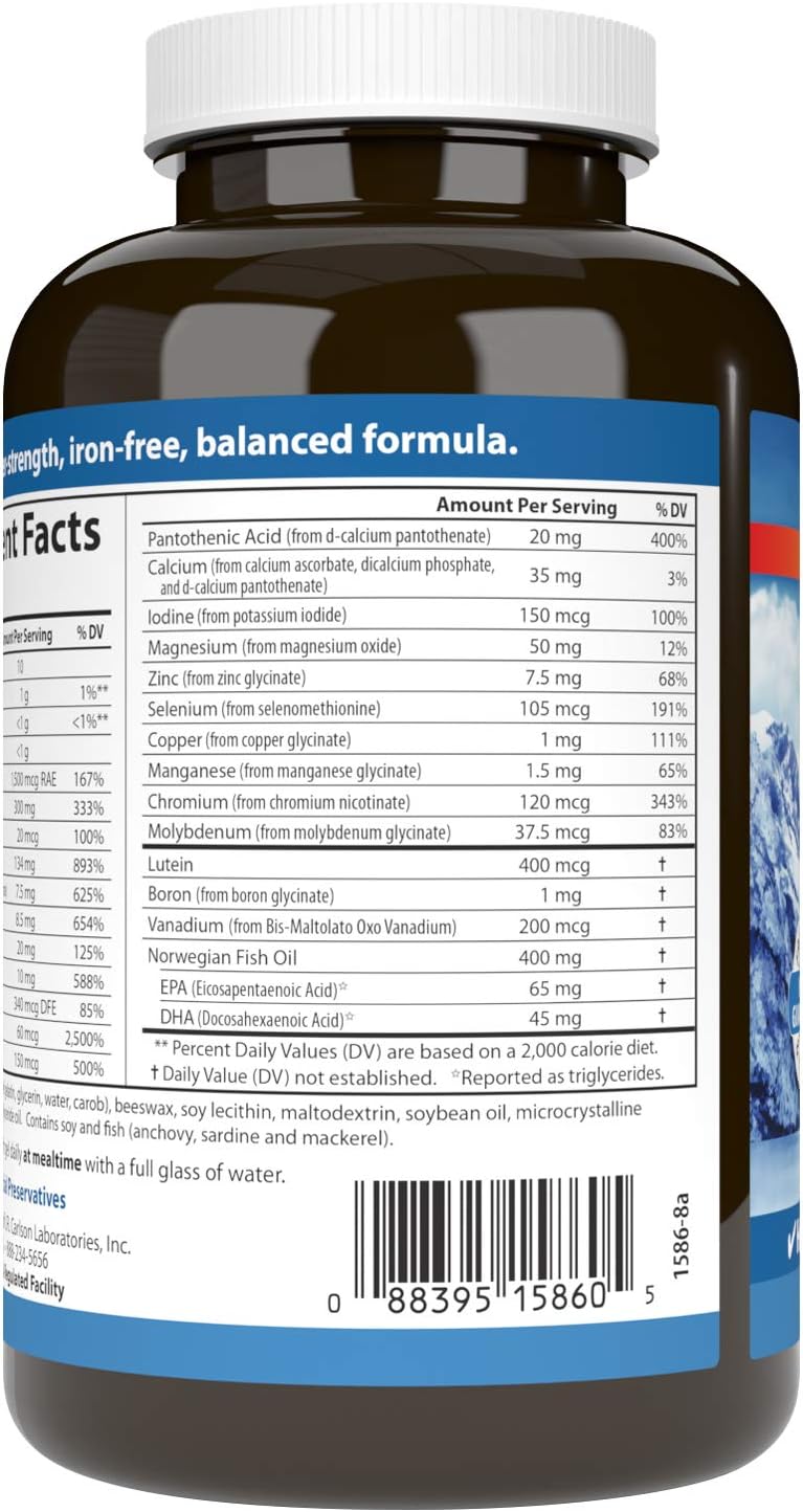 Carlson Multi + Omega-3 – Multivitamínico con Aceite de Pescado, 120 Cápsulas Blandas