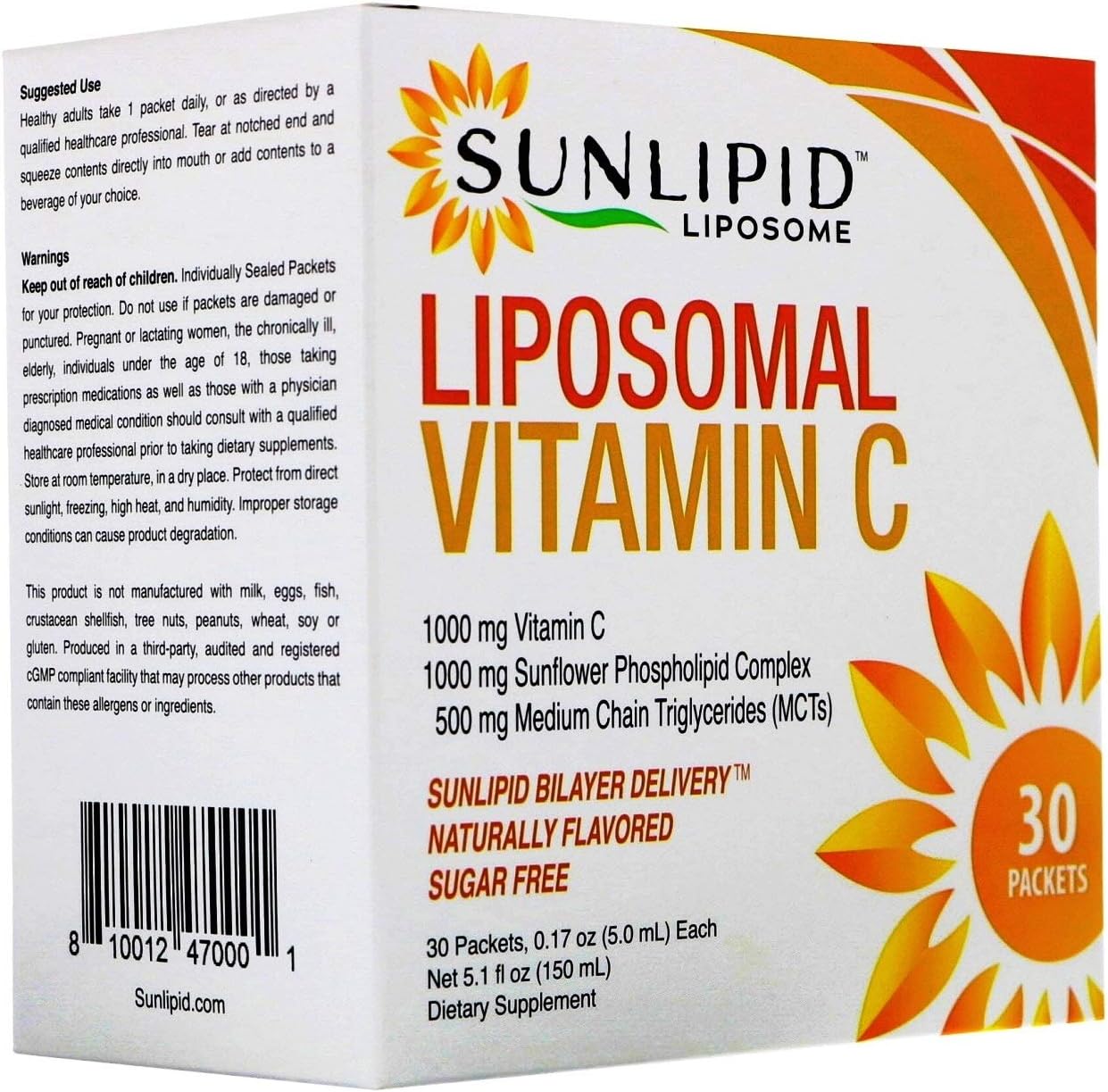 SunLipid Liposomal Vitamin C with MCT Oil, 30 Packets, 0.17 fl oz (5 ml) Each