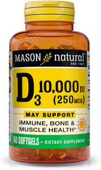 Mason Natural Vitamina D3 250 mcg (10000 IU) - 60 Cápsulas Blandas