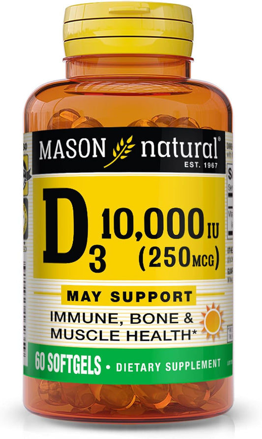 Mason Natural Vitamina D3 250 mcg (10000 IU) - 60 Cápsulas Blandas