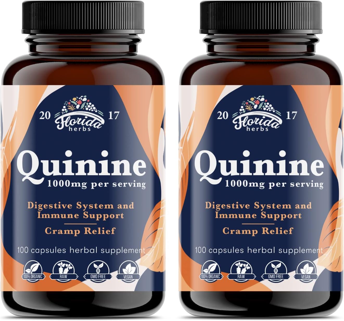 FLORIDA HERBS Leg Cramp Support – Cápsulas de Quinina Orgánica de Corteza de Cinchona – 1000 mg – 330 Cápsulas (3 Frascos)
