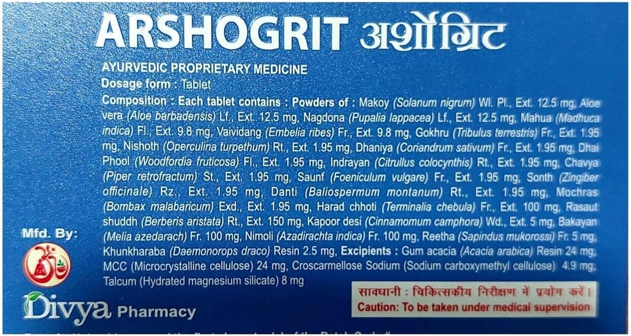 ARSHOGRIT Tabletas - Complemento Ayurvédico - Pack de 2 (120 tabletas)