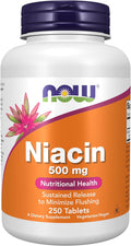 NOW Foods Niacina (Vitamina B3) 500 mg, Liberación Sostenida, 250 Comprimidos