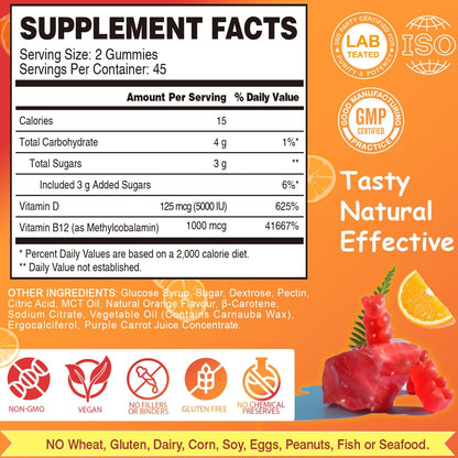 VEGEPOWER Gominolas Veganas de Vitamina D3 y B12, Metilcobalamina, para Adultos y Niños, Sabor Naranja, 90 Gominolas – Image 5