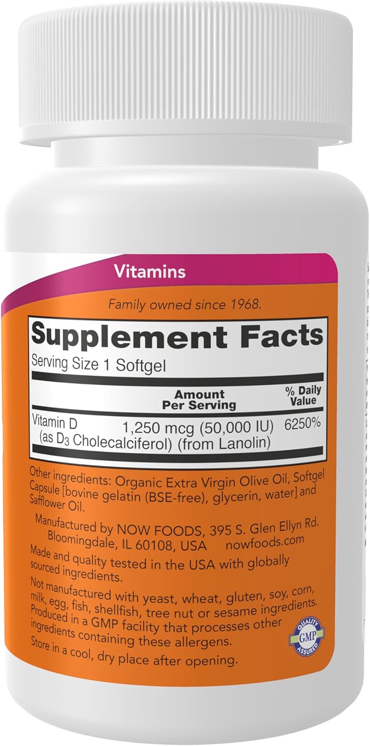 NOW Foods Vitamina D-3 50.000 IU, 50 Cápsulas Blandas