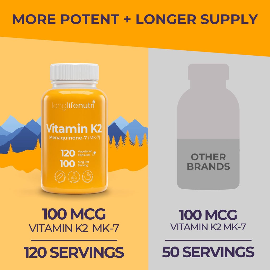 LongLifeNutri Vitamina K2 MK-7 100mcg – 120 Cápsulas Vegetales