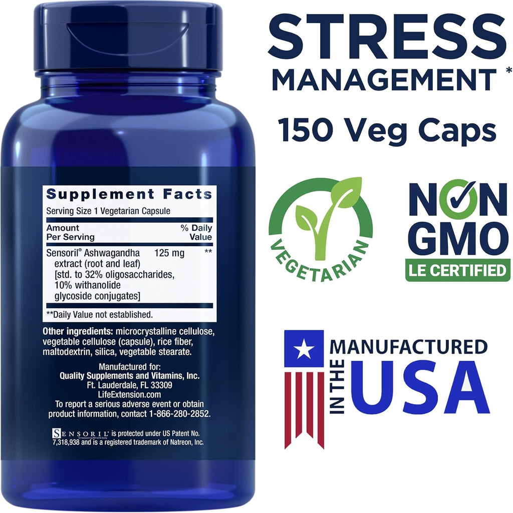 Life Extension Optimized Ashwagandha, 150 Cápsulas Vegetales (Pack de 2) - No OGM, Sin Gluten, Vegetariano
