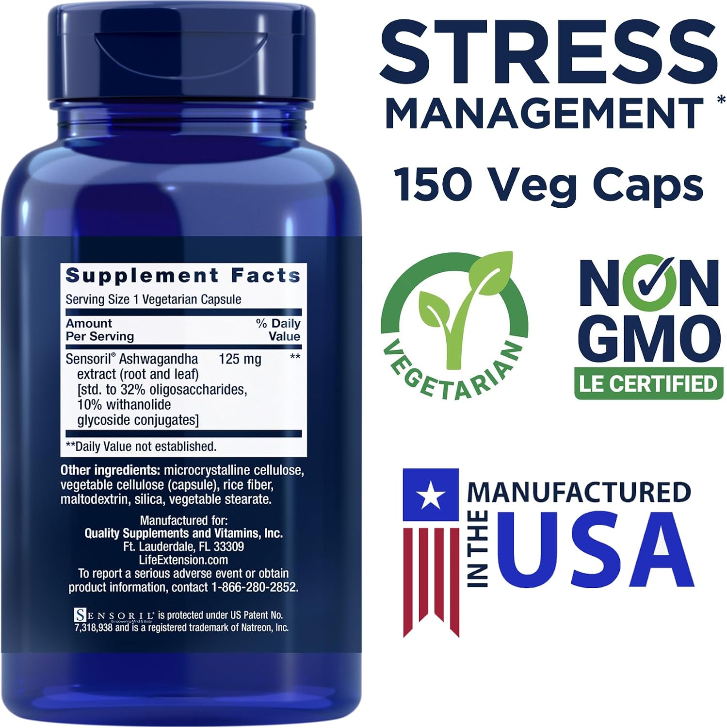 Life Extension Optimized Ashwagandha, 150 Cápsulas Vegetales (Pack de 2) - No OGM, Sin Gluten, Vegetariano