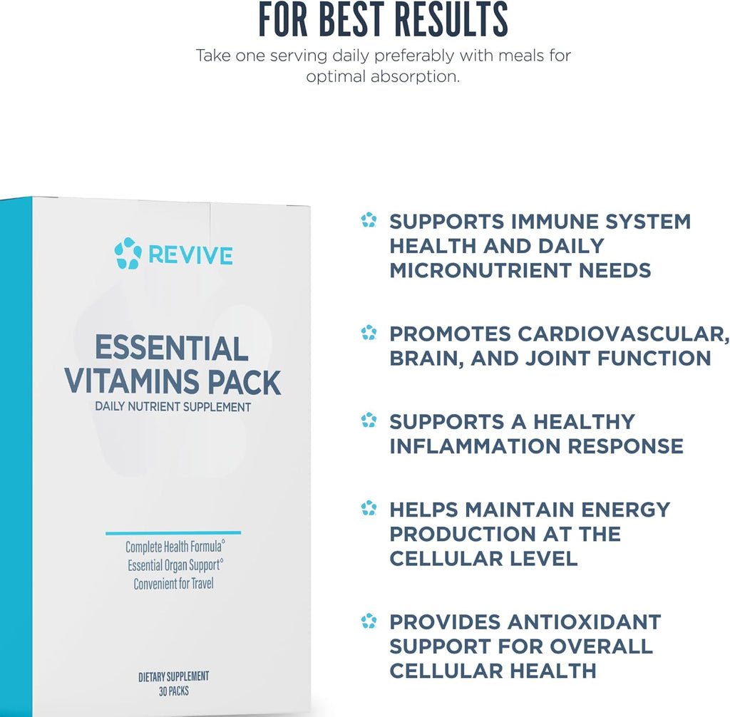 Revive MD Essential Vitamin Packs – Multivitamínico Diario en Sobres con Arjuna y Cúrcuma – 30 Dosis