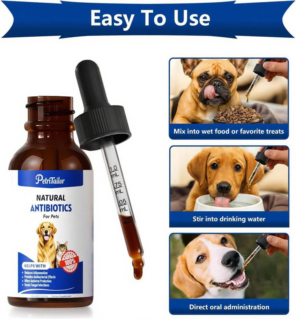 Antibióticos Naturales para Perros – Suplemento Herbal Orgánico en Gotas para Apoyo Inmunológico, Alergias, Piel, Digestión e Infecciones – Todas las Razas y Edades