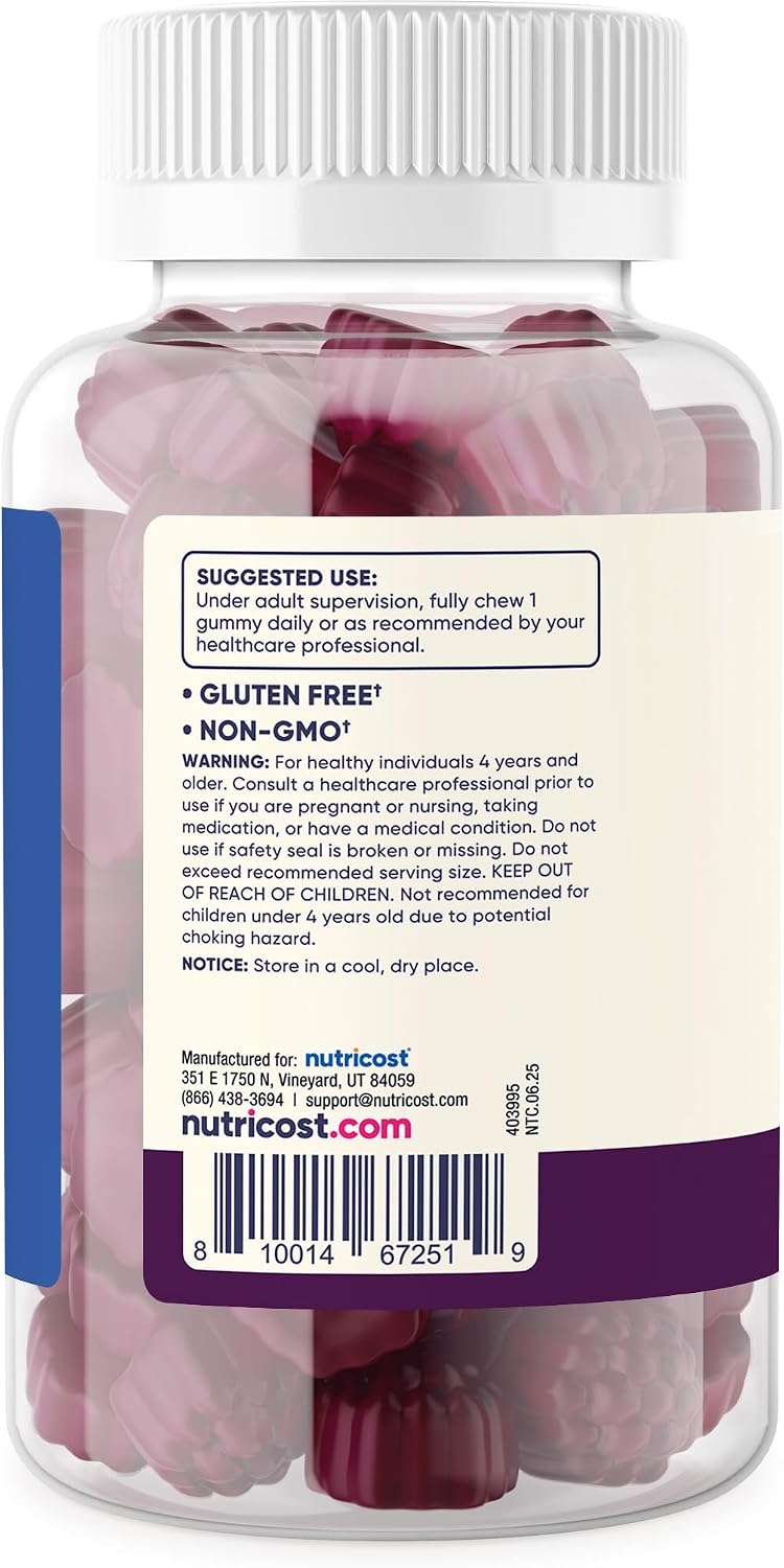 Nutricost Gomitas de Vitamina D3 para Niños 2500 UI (62.5 mcg), 120 Gomitas - Sabor a Bayas Mixtas