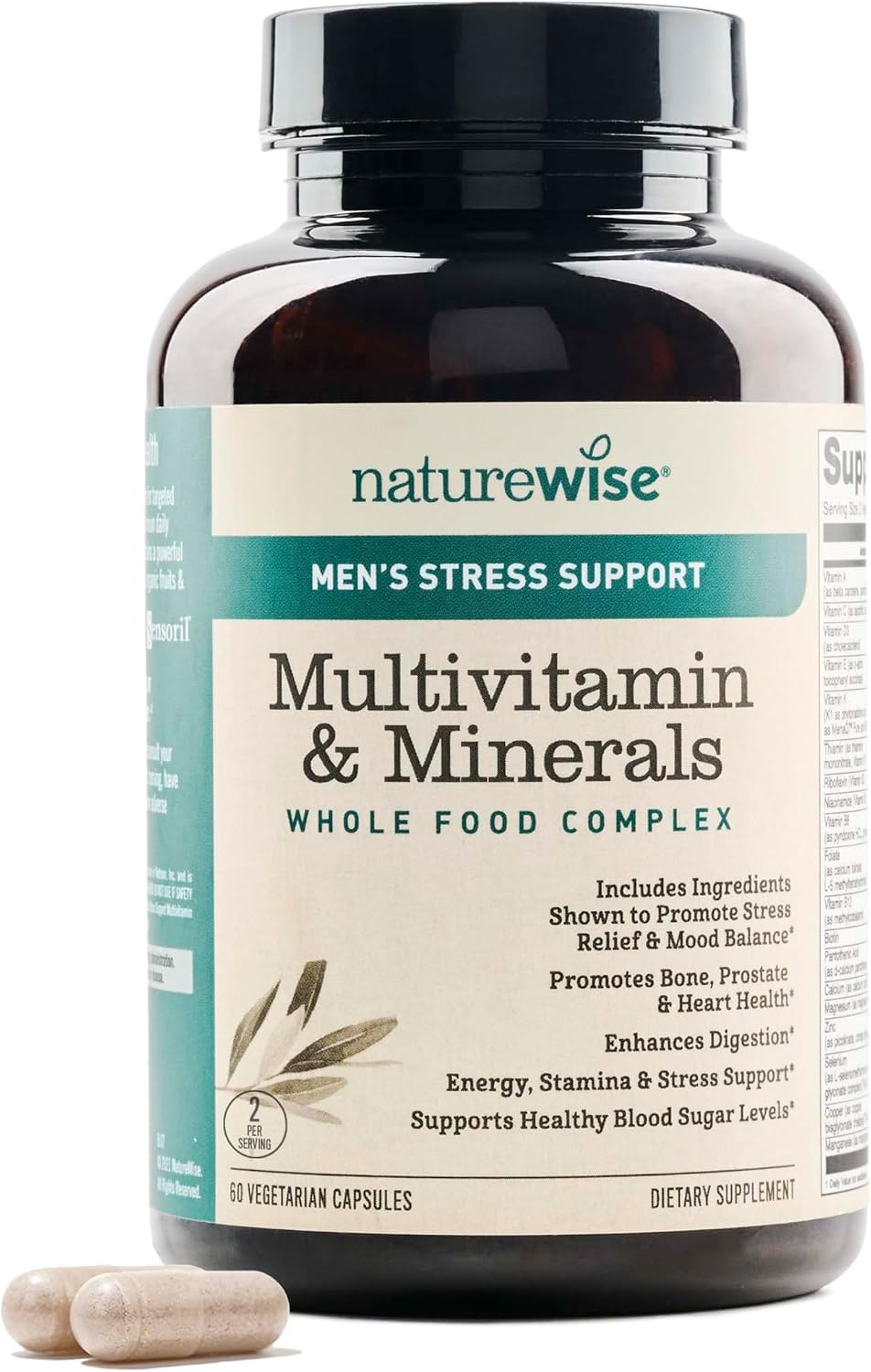NatureWise Multivitamínico para Hombres + Apoyo Anti Estrés + Minerales Iónicos Fúlvicos + Probióticos - 60 Cápsulas (1 Mes)
