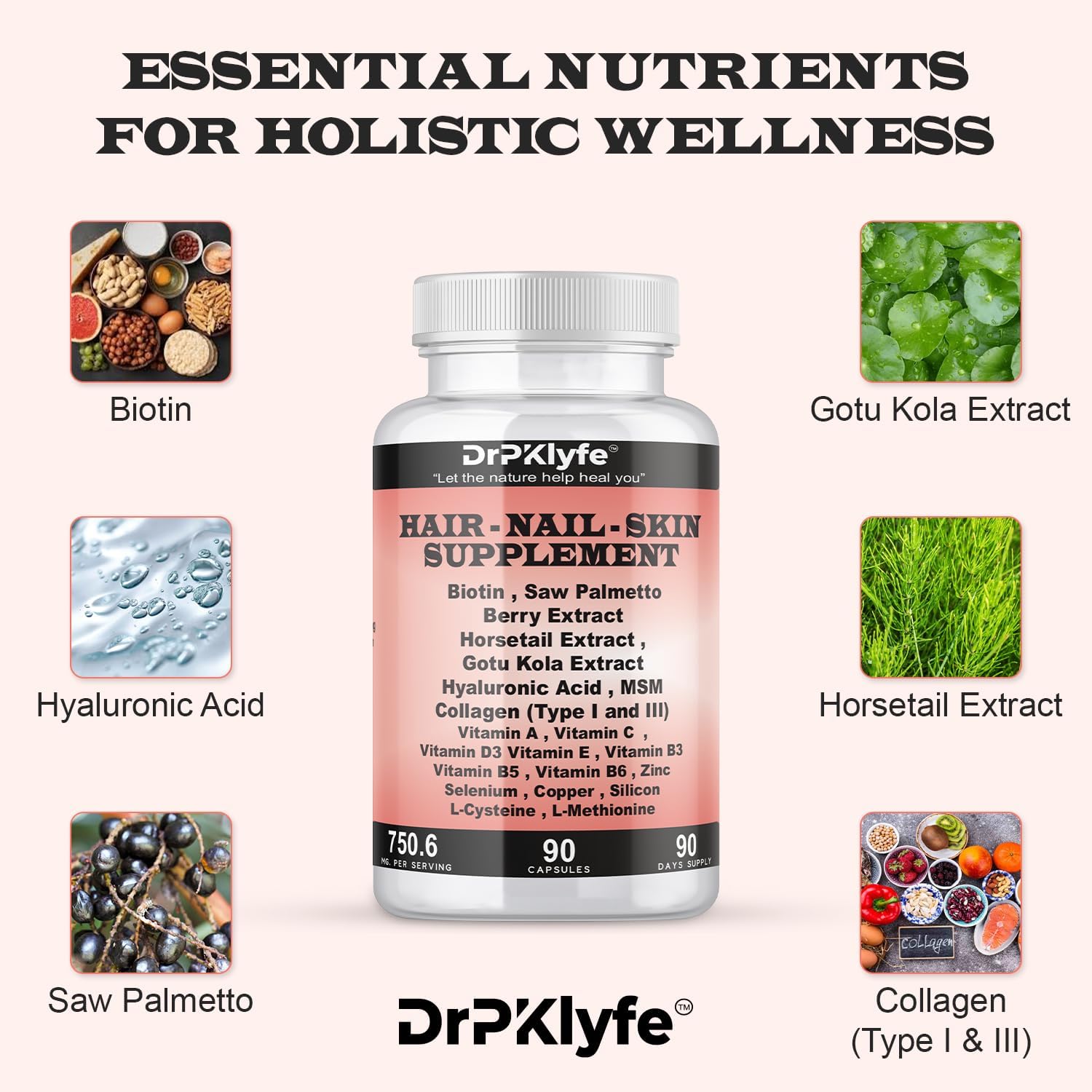 DrPKLyfe Complemento para Cabello, Uñas y Piel - 90 Cápsulas