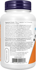 NOW Foods L-Tirosina 750 mg, 90 Cápsulas Veganas