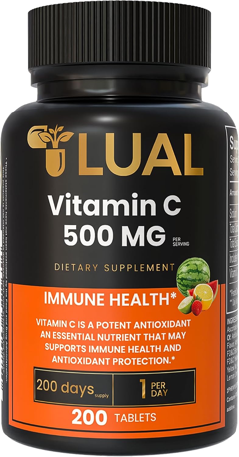 LUAL Vitamina C 500 mg Comprimidos Masticables Sabor Tropical, 200 Unidades