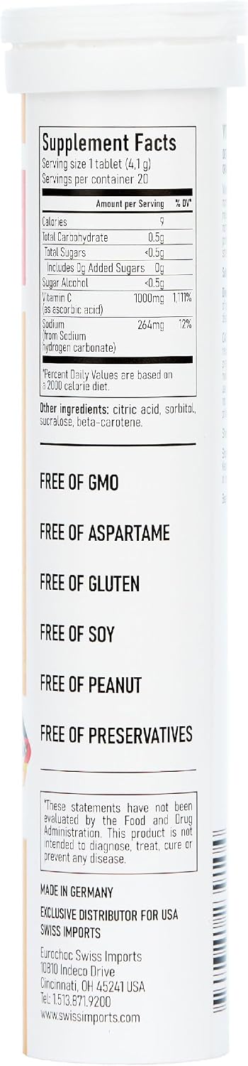 Swiss Imports Vitamina C Efervescente 1000 mg, 6 Paquetes, 120 Comprimidos