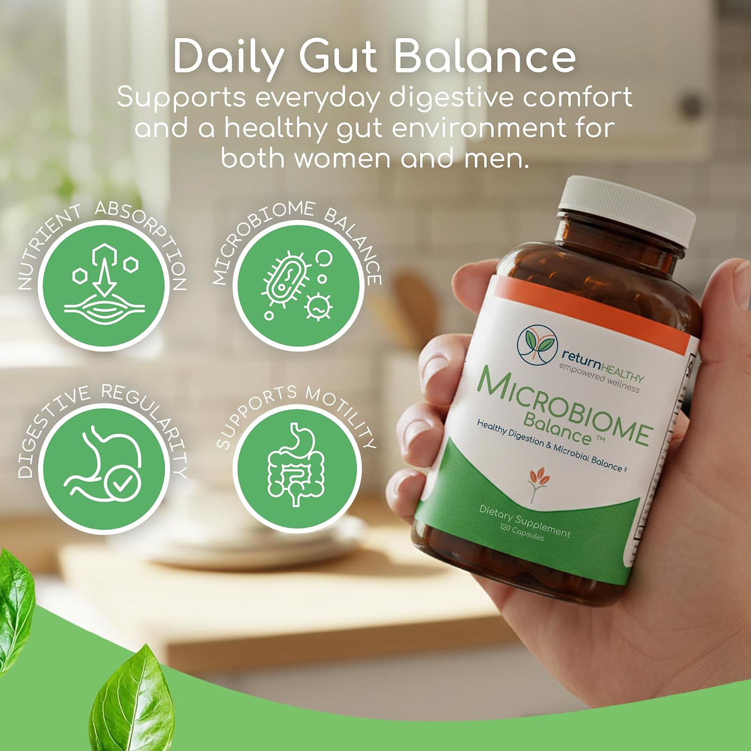 Microbiome Balance – Suplemento para la Salud Digestiva con Monolaurina y Ácido Caprílico – 120 Cápsulas