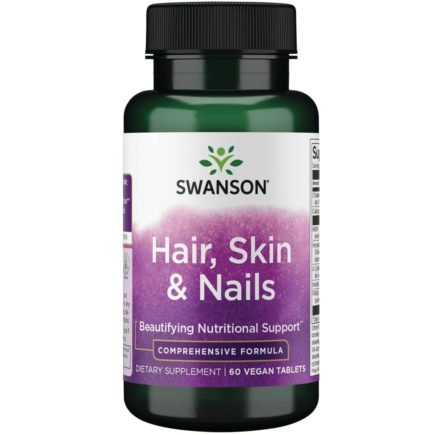 Swanson Hair, Skin & Nails – Suplemento de Belleza con MSM y Cola de Caballo (60 Comprimidos Veganos)