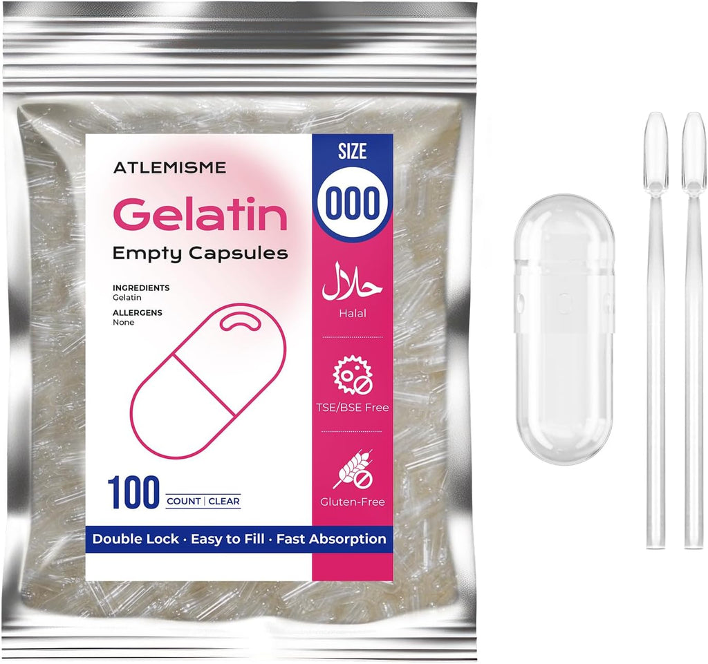 Cápsulas de Gelatina Vacías Tamaño 000 - 500 Unidades con 2 Cucharas Dosificadoras