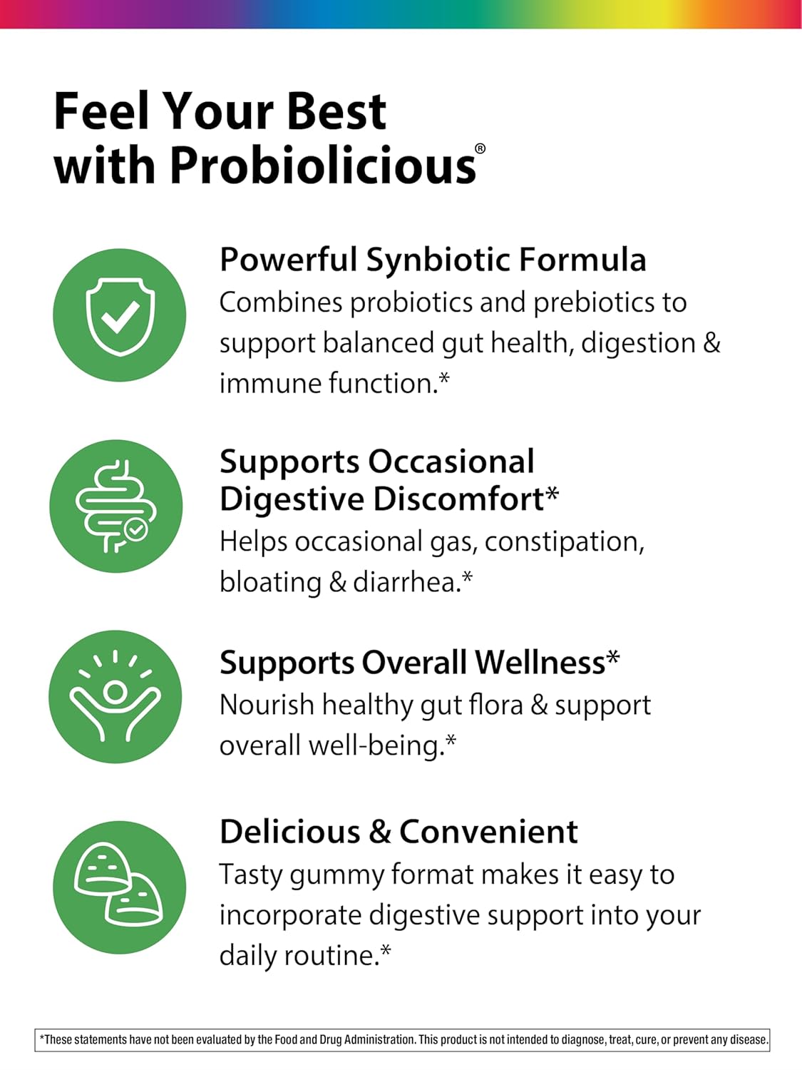 Rainbow Light Probiotic Gummies | 50 Gomitas | Simbiótico Avanzado con Prebiótico | para Hombres, Mujeres y Niños | Apoya la Salud Digestiva e Inmune