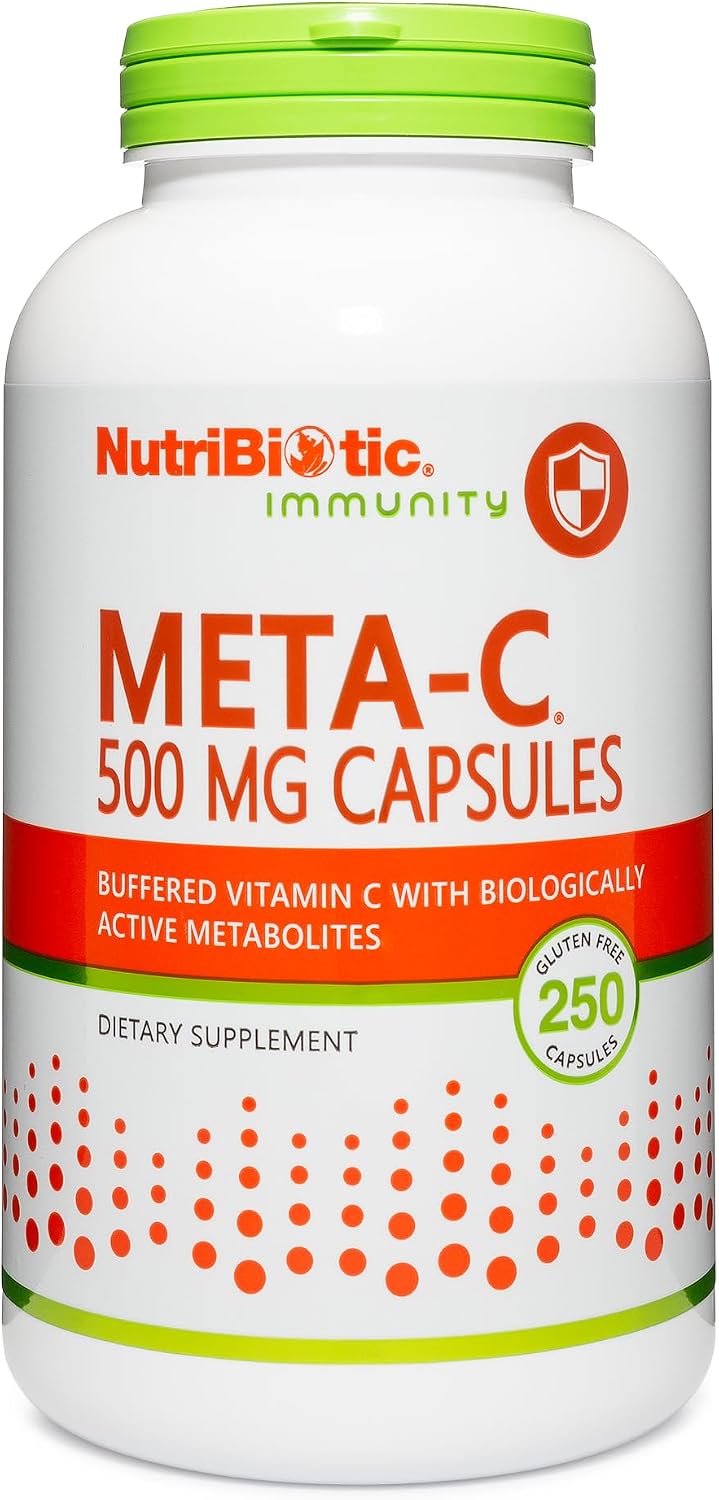 NutriBiotic Meta-C Cápsulas, 500 mg Vitamina C con Espirulina y Bioflavonoides, 250 Unidades