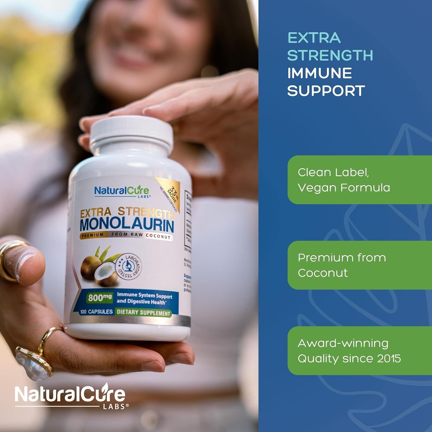 Natural Cure Labs Monolaurina Extra Strength 800 mg, 100 Cápsulas