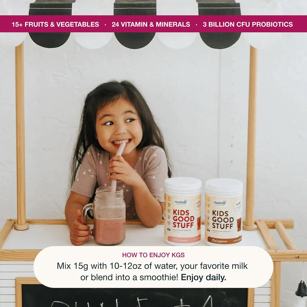 Nuzest Kids Good Stuff - Batido Multivitamínico Vegano Sabor Fresa - 225g (15 raciones)