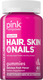 PINK Hair Skin Nails Gummies con 2.500 mcg de Biotina, 60 Gominolas