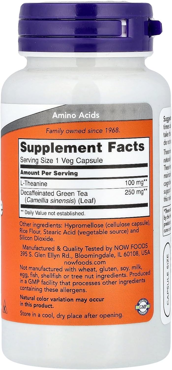 NOW Foods L-Teanina 100 mg, 90 cápsulas (Pack de 3)