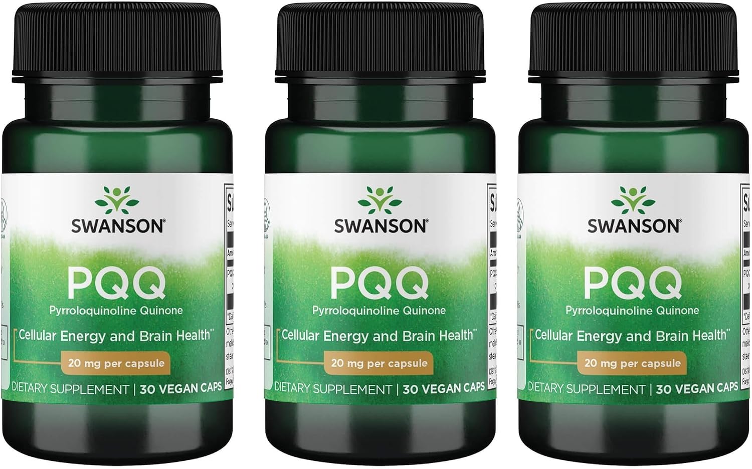 Swanson PQQ 20 mg 30 Cápsulas Vegetales (Paquete de 3)
