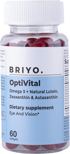 Briyo OptiVital – Complemento para la salud visual con luteína, zeaxantina, astaxantina y omega-3, 60 cápsulas