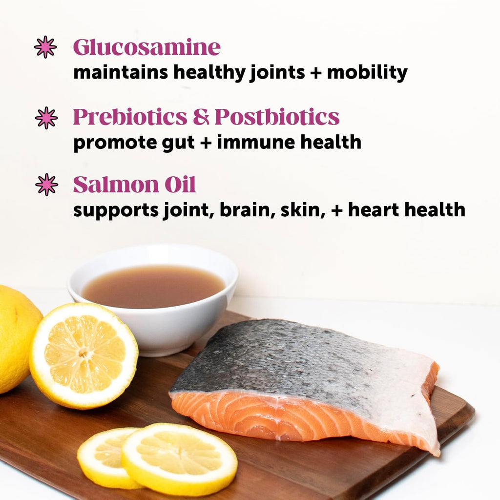 Multivitamínico Líquido para Perros con Aceite de Salmón y Caldo de Huesos - Omega 3, Glucosamina, Prebióticos y Postbióticos - 12 oz (354 ml)