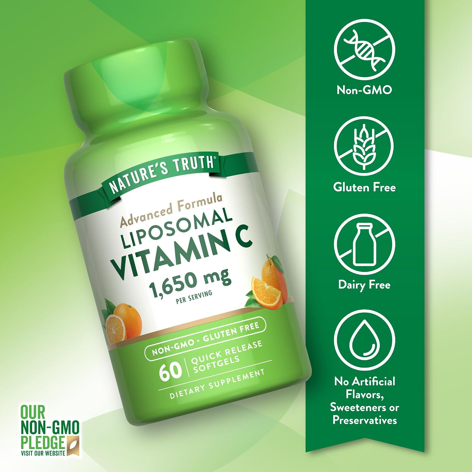 Nature's Truth Vitamina C Liposomal, 1650 mg, 60 Cápsulas Blandas - No OGM y Sin Gluten