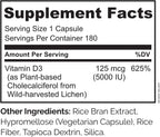 NATURELO Vitamina D3 5000 UI - De origen vegetal (liquen) - Suplemento vegano para el sistema inmunitario y la salud ósea - Alta potencia - No-GMO - Sin gluten - 180 cápsulas (Paquete de 2)