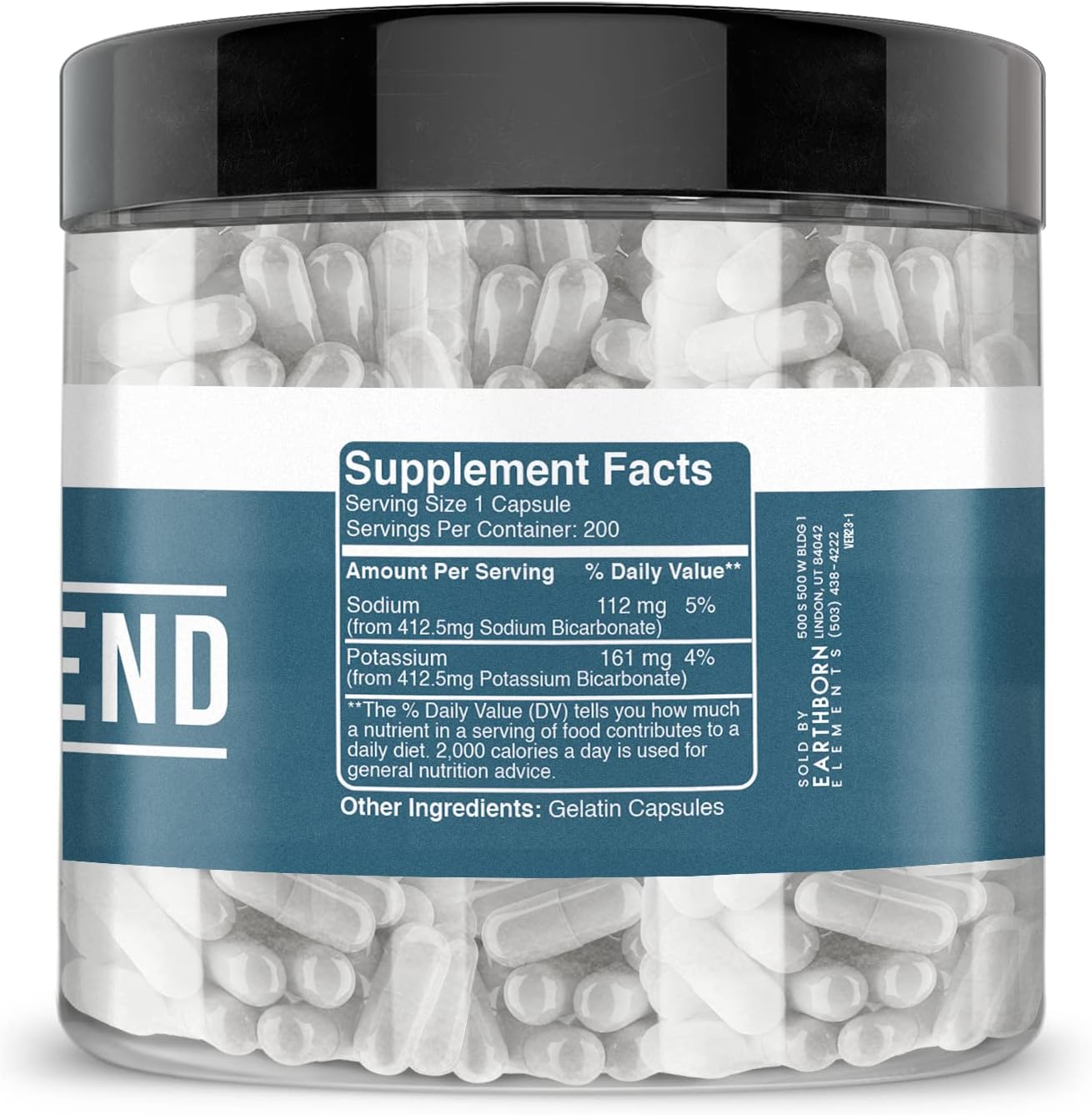 Earthborn Elements Bicarb Blend 200 Cápsulas, Puro y Sin Diluir, Sin Aditivos