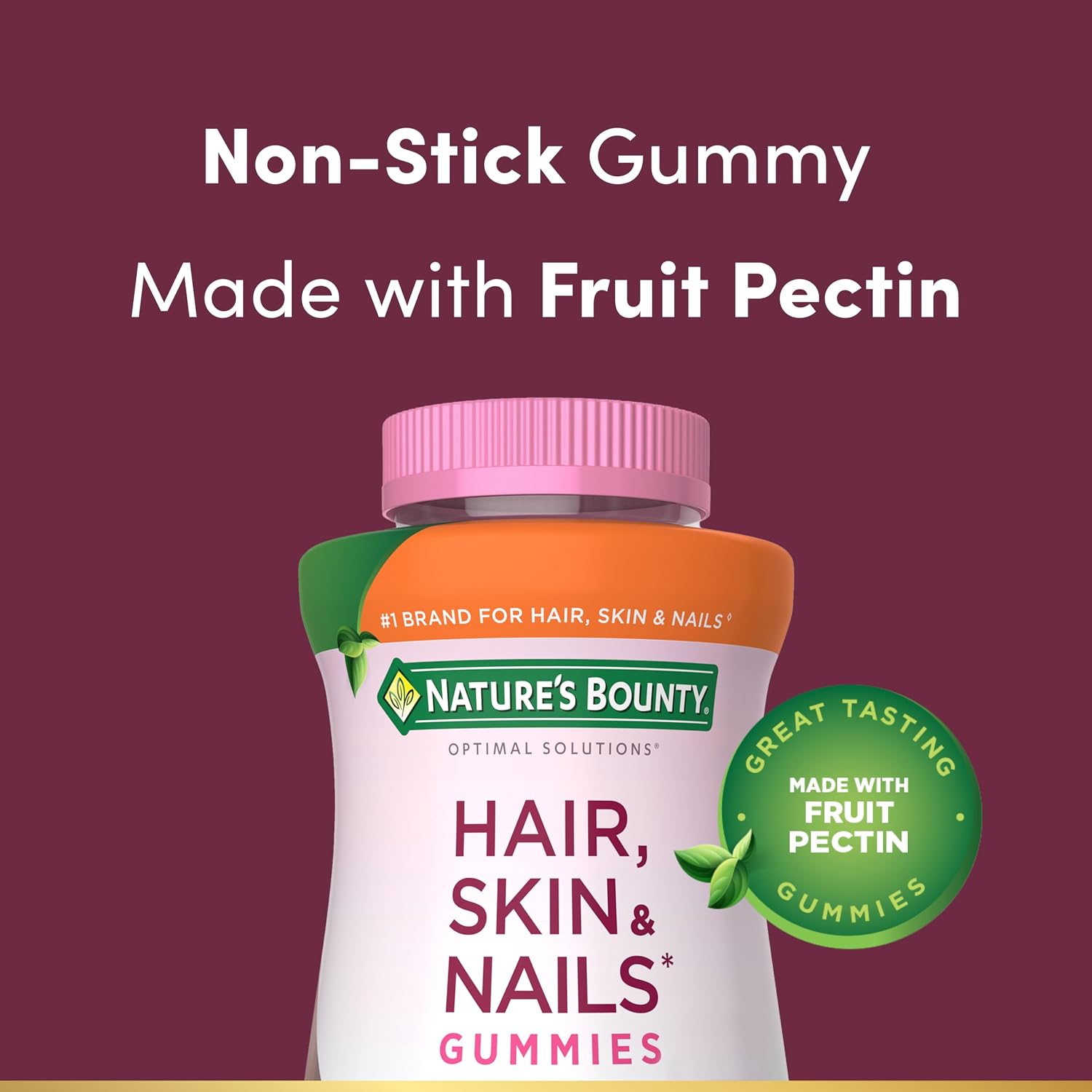 Nature's Bounty Optimal Solutions Hair, Skin and Nails Gominolas de Colágeno y Biotina, 2500 mcg de Biotina y 100 mg de Colágeno por ración, Sabor Cítrico Tropical, 200 uds.