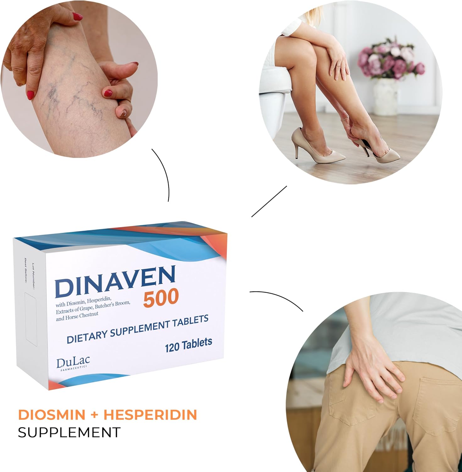 Dulac Dinaven 500 - Suplemento Dietético con Diosmina Micronizada y Hesperidina - 120 Comprimidos