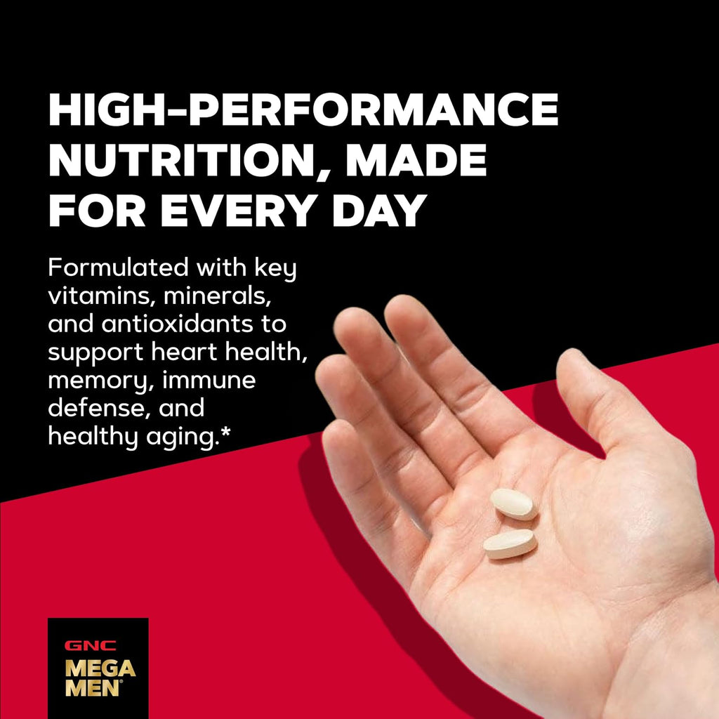 GNC Mega Men 50 Plus Multivitamínico para Hombres, Salud Cardíaca y Prostática, Vitaminas B, Saw Palmetto, Vitamina D-3, 60 Comprimidos
