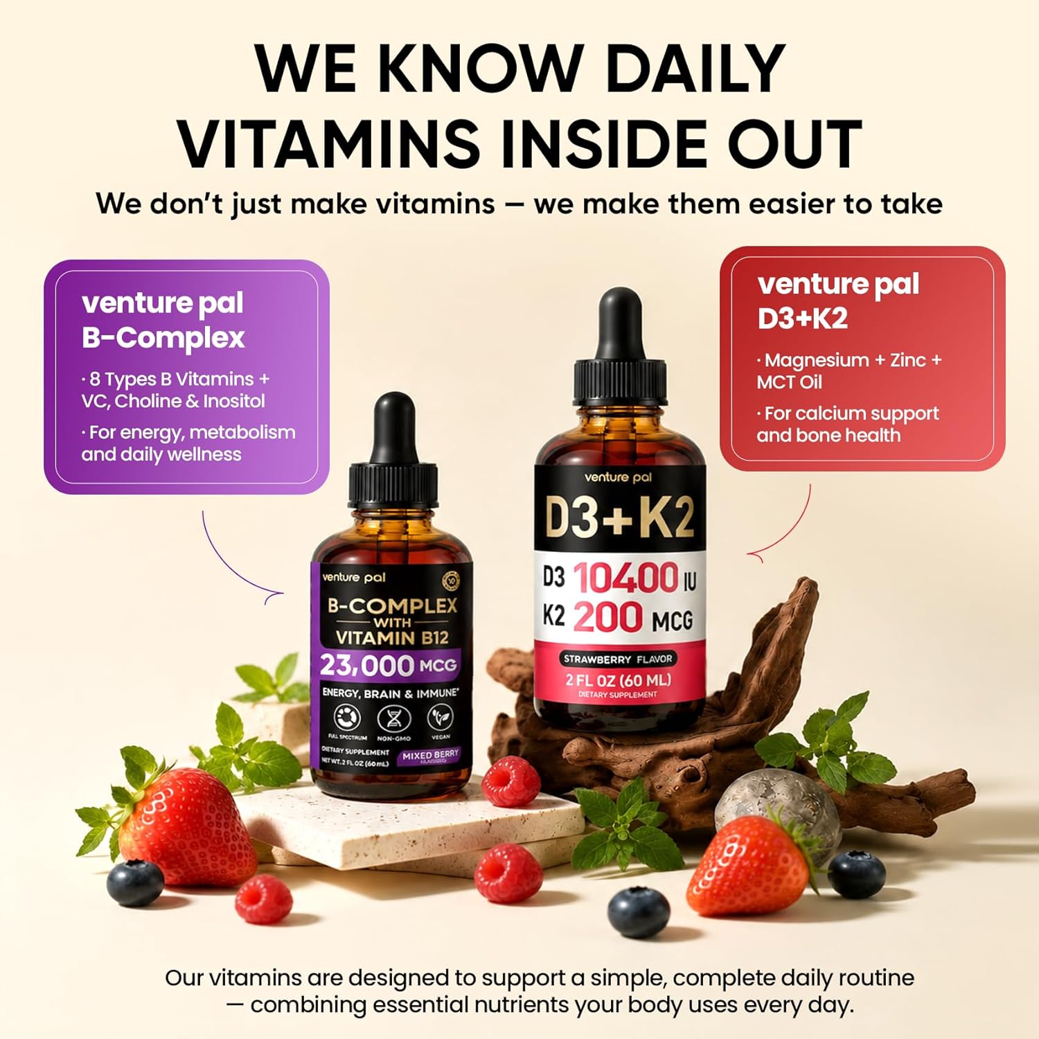 Venture Pal Vitamin B Complex Liquid Drops, B12 Metilcobalamina | B9 Fólico | B1,B2,B3,B5,B6,B7 - Vitamina C, Colina, Inositol, Apoyo Inmunológico y Metabolismo Energético, Cerebro y Corazón