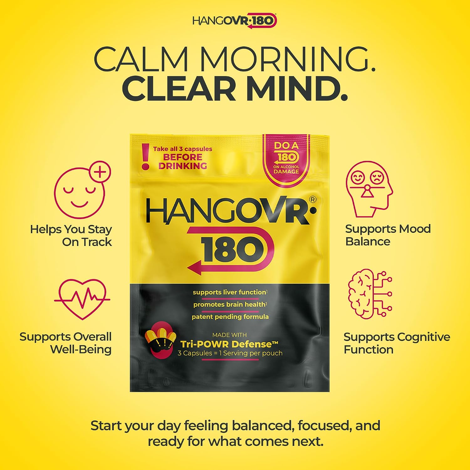 Hangovr180 Tri-Power - Complemento Antes de Beber con DHM 1500mg, 4 Paquetes (12 Cápsulas)