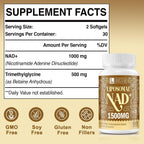 LIGUSTERI 1500 mg NAD+ Liposomal con TMG, 98%+ Absorción, Suplemento para Energía Celular y Longevidad, 60 Cápsulas Blandas